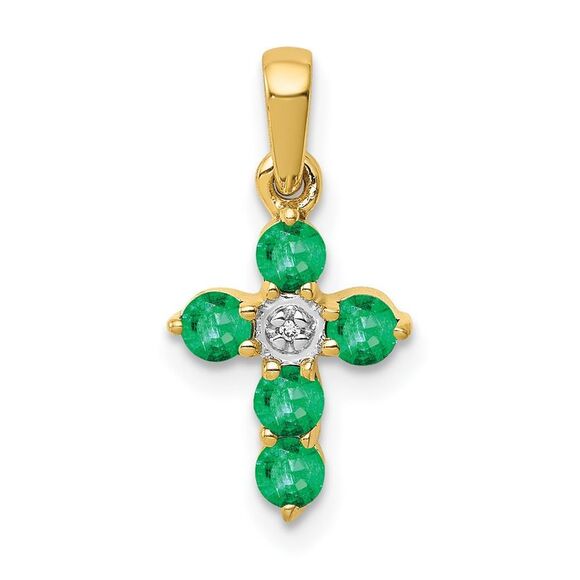 Kazi Luxury 14k Yellow Gold Emerald and Diamond Cross Pendant